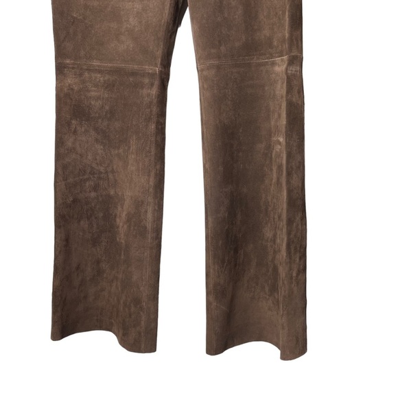 MODA INTERNATIONAL Christie Fit Brown Genuine Leather Suede Flare Pants Size 6 - Picture 4 of 8